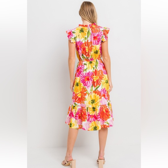 15 Beautiful Floral Print Ruffle Sleeveless Dress - Picture 5 of 5